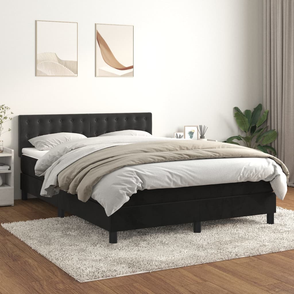 vidaXL Cama com molas/colchão 140x190 cm veludo preto