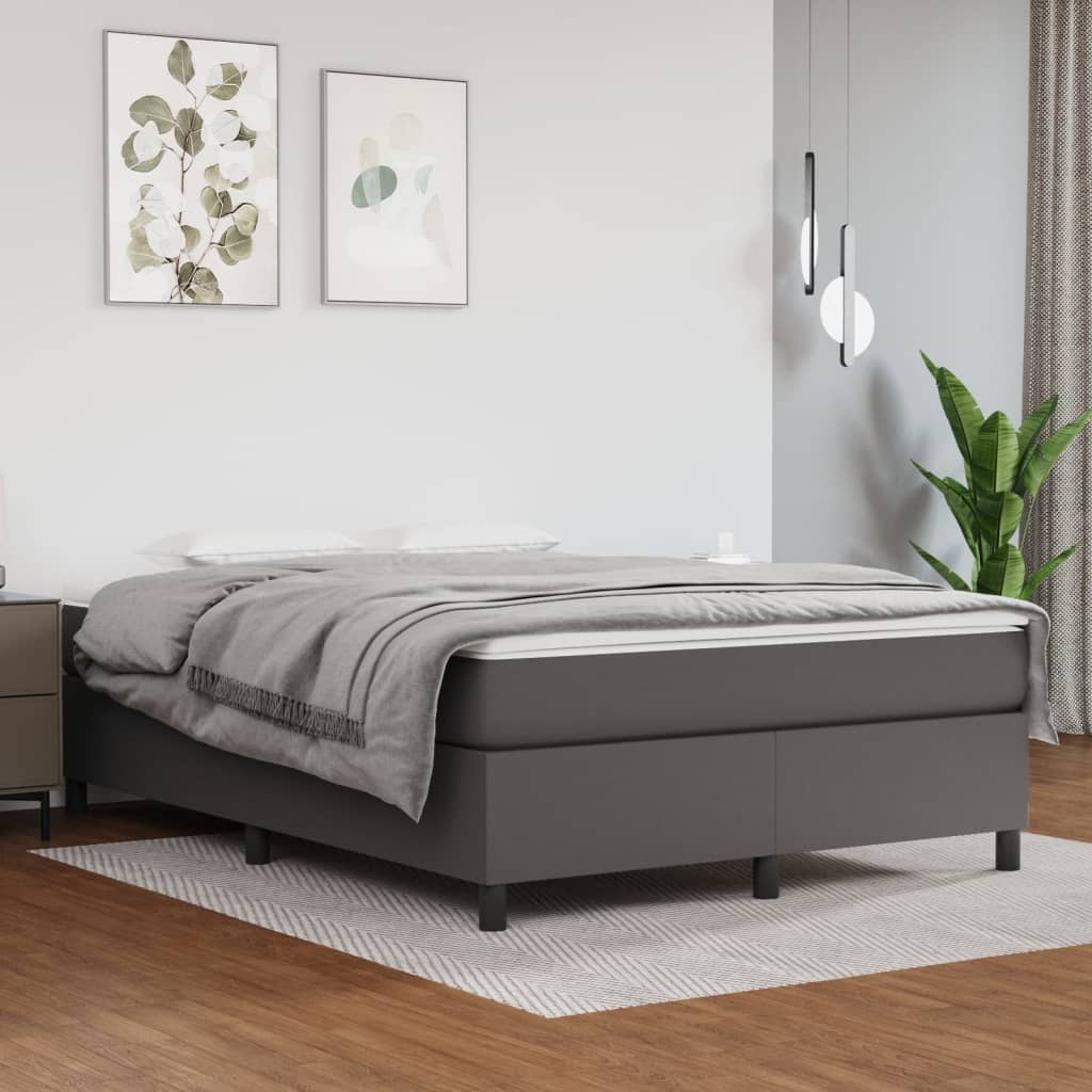 vidaXL Cama com molas/colchão 140x190 cm couro artificial cinzento