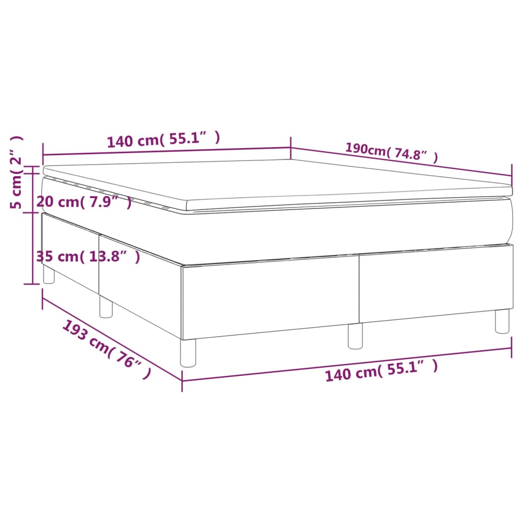 vidaXL Cama com molas/colchão 140x190 cm couro artificial cinzento