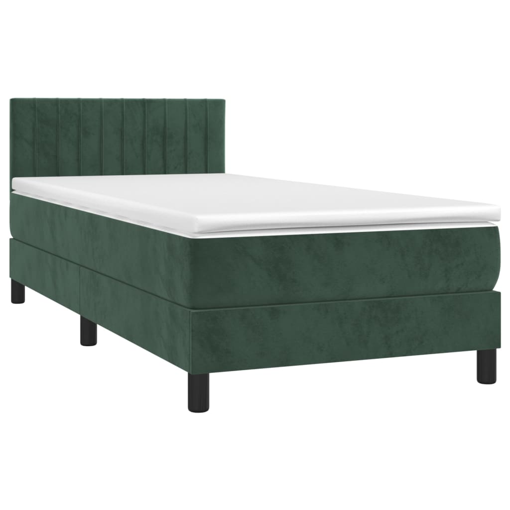 vidaXL Cama com molas/colchão 90x200 cm veludo verde-escuro