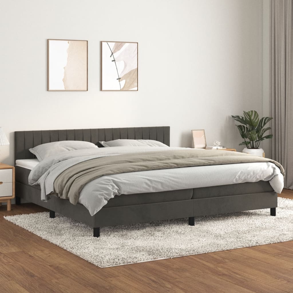 vidaXL Cama com molas/colchão 200x200 cm veludo cinzento-escuro