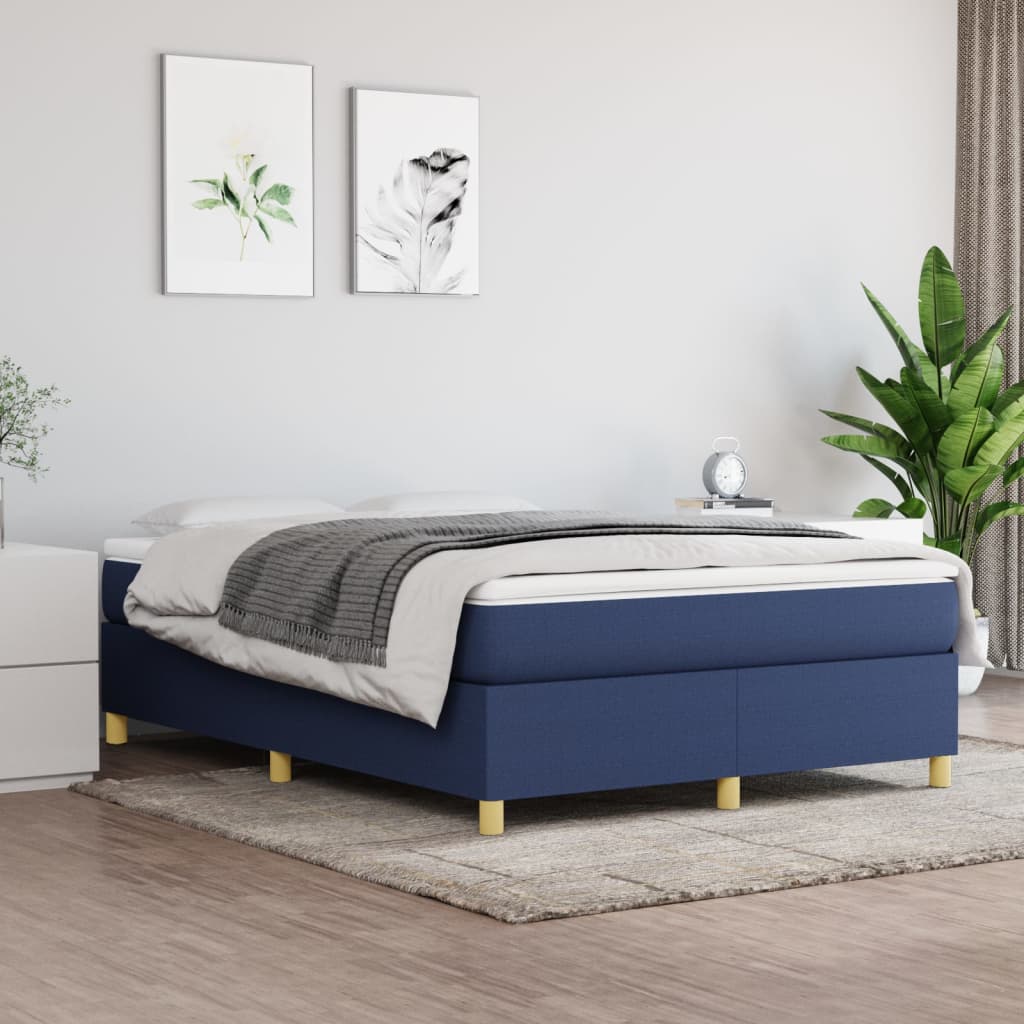 vidaXL Cama com molas/colchão 140x200 cm tecido azul