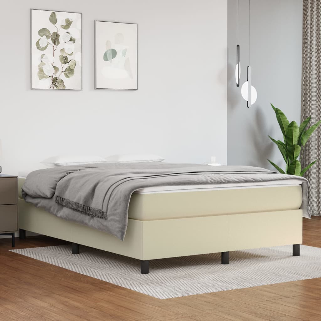 vidaXL Cama com molas/colchão 140x190 cm couro artificial cor creme