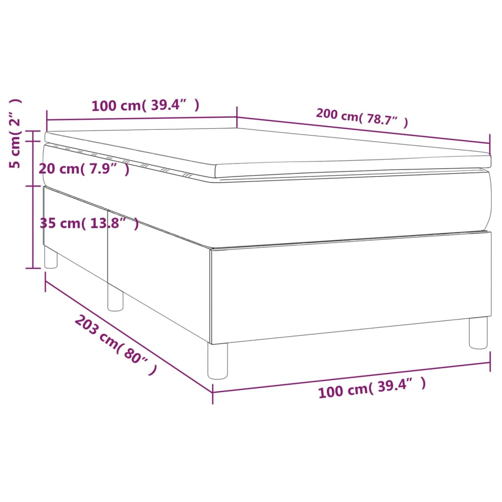 vidaXL Cama com molas/colchão 100x200 cm couro artificial cinzento