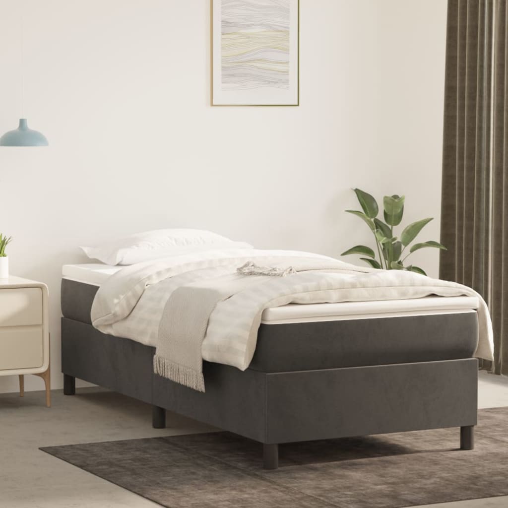 vidaXL Cama com molas/colchão 90x190 cm veludo cinza-escuro