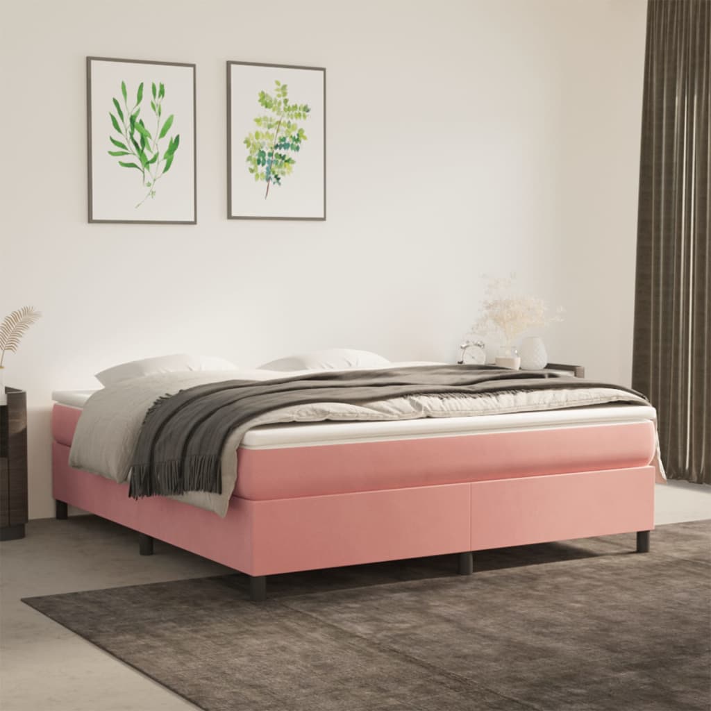 vidaXL Cama com molas/colchão 160x200 cm veludo rosa