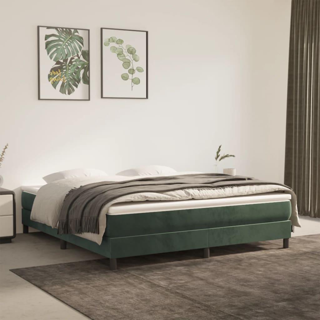 vidaXL Cama com molas/colchão 180x200 cm veludo verde-escuro