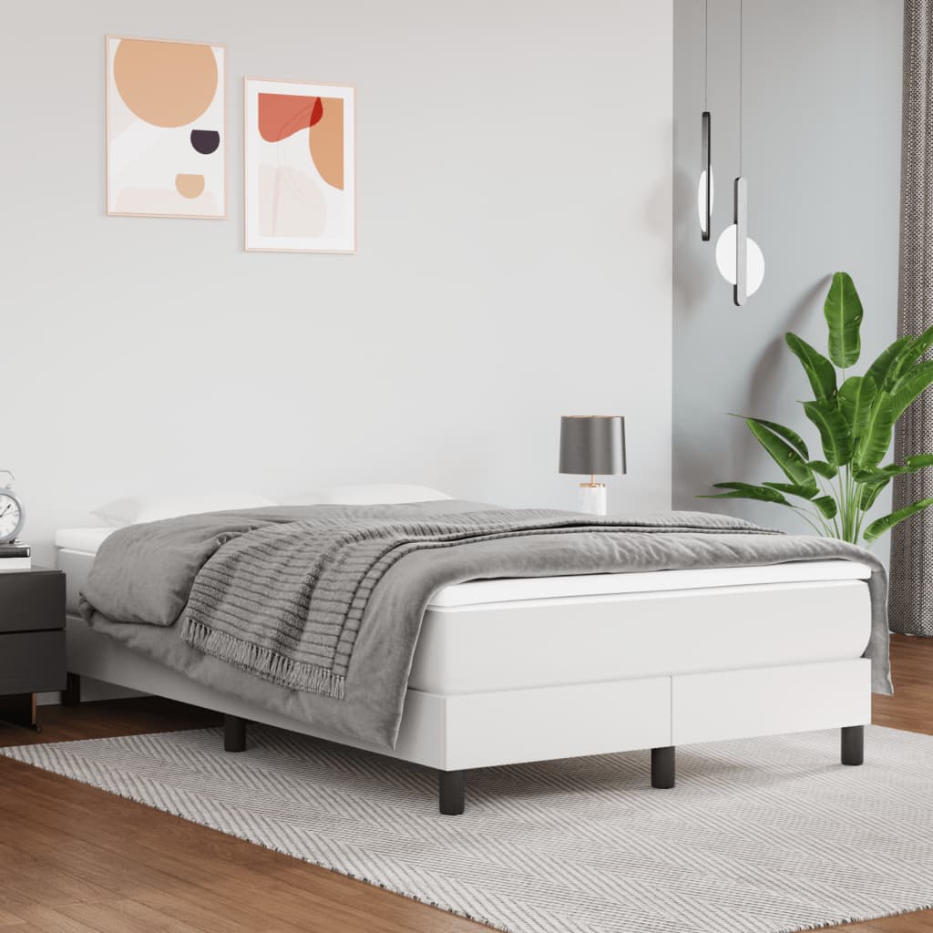 vidaXL Cama com molas/colchão 120x200 cm couro artificial branco