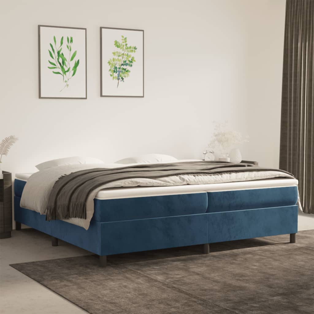 vidaXL Cama com molas/colchão 200x200 cm veludo azul-escuro