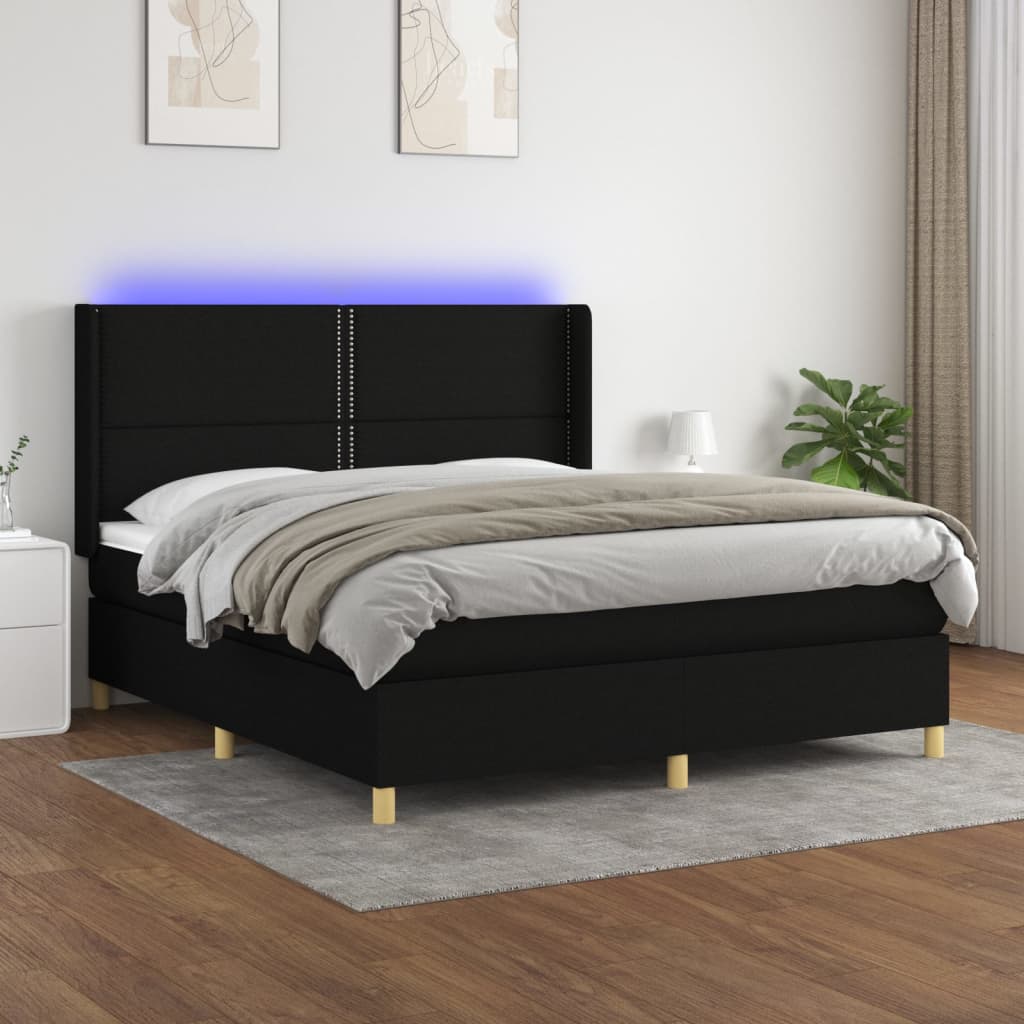 vidaXL Cama box spring c/ colchão e LED 160x200 cm tecido preto