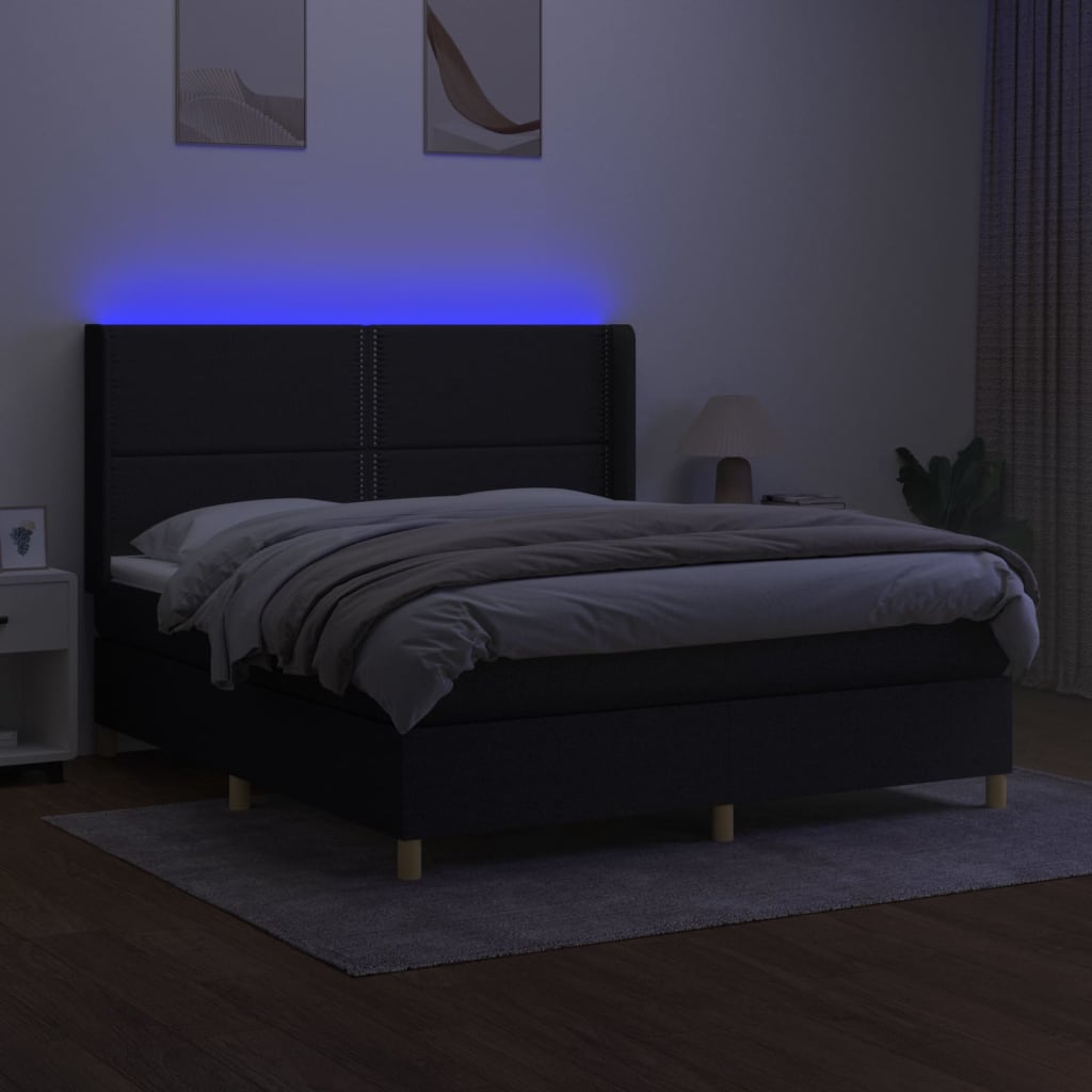 vidaXL Cama box spring c/ colchão e LED 160x200 cm tecido preto