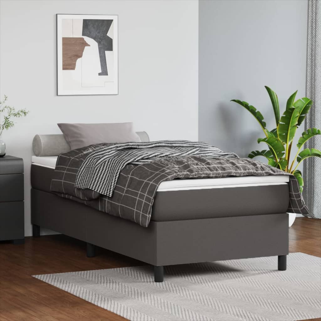 vidaXL Cama com molas/colchão 90x190 cm couro artificial cinzento