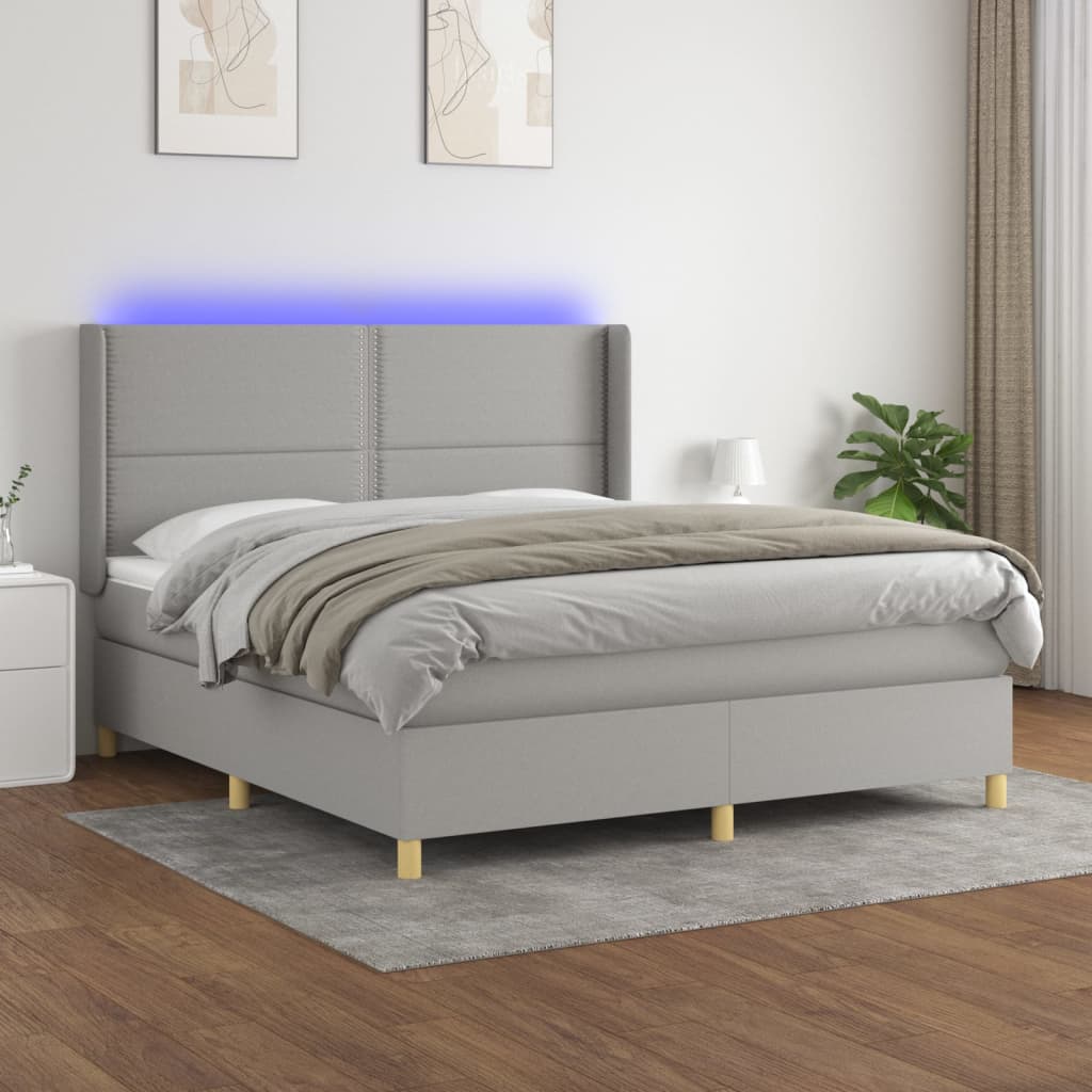 vidaXL Cama box spring c/ colchão e LED 160x200 cm tecido cinza-claro