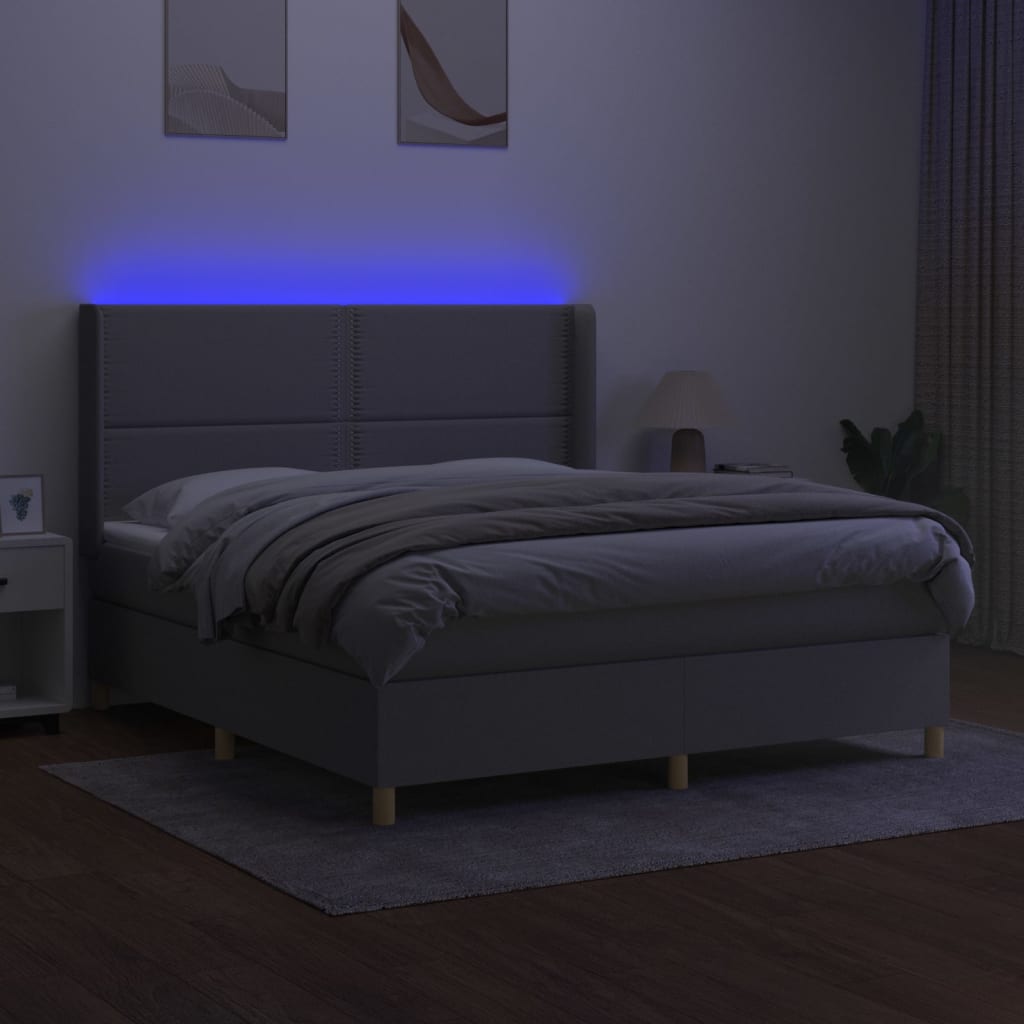 vidaXL Cama box spring c/ colchão e LED 160x200 cm tecido cinza-claro