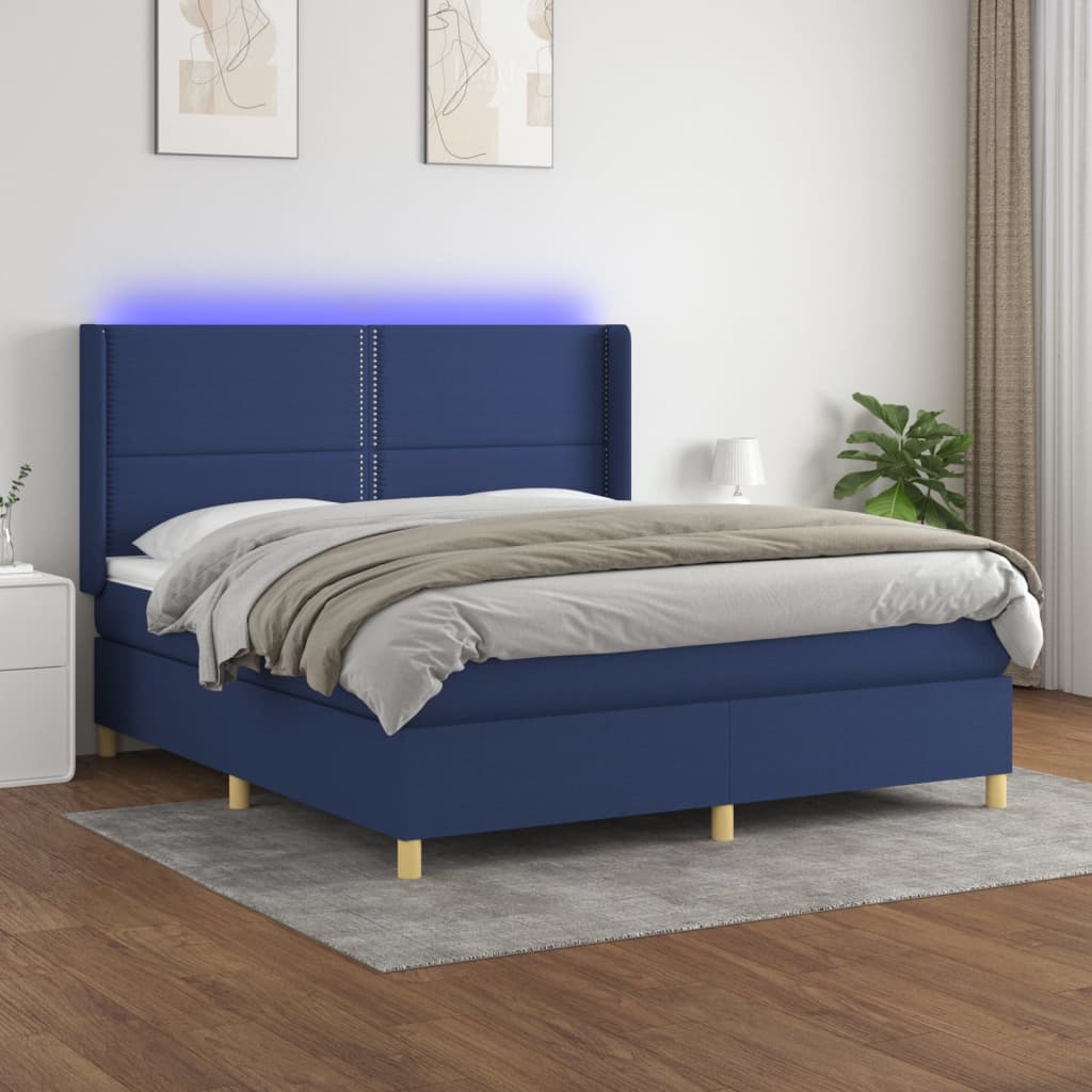 vidaXL Cama box spring c/ colchão e LED 160x200 cm tecido azul