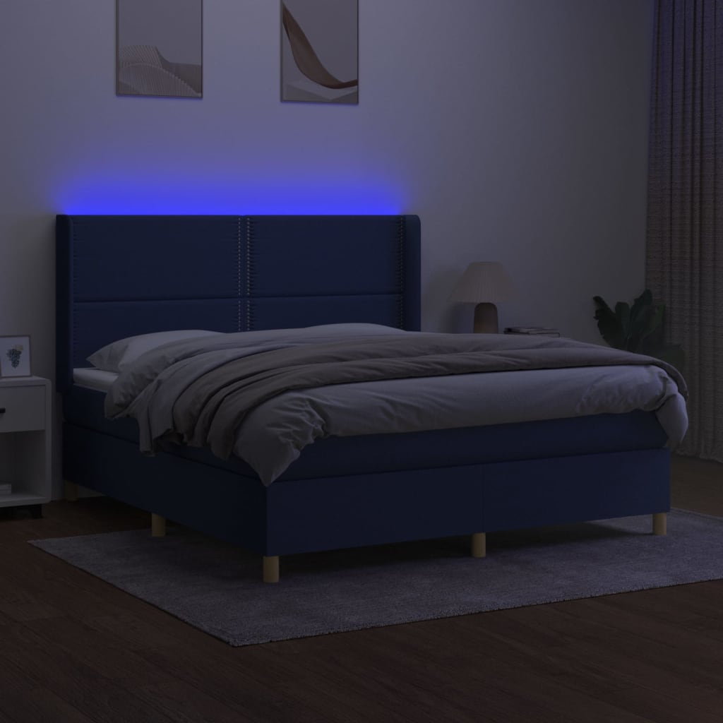 vidaXL Cama box spring c/ colchão e LED 160x200 cm tecido azul