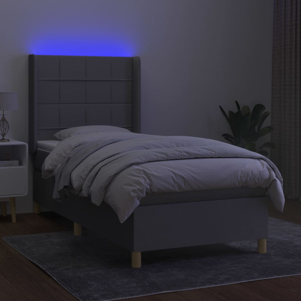 vidaXL Cama box spring c/ colchão e LED 90x200 cm tecido cinza-claro