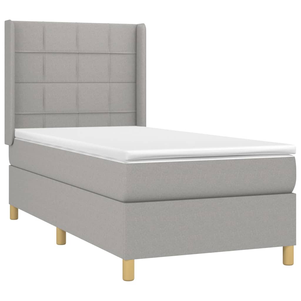 vidaXL Cama box spring c/ colchão e LED 90x200 cm tecido cinza-claro