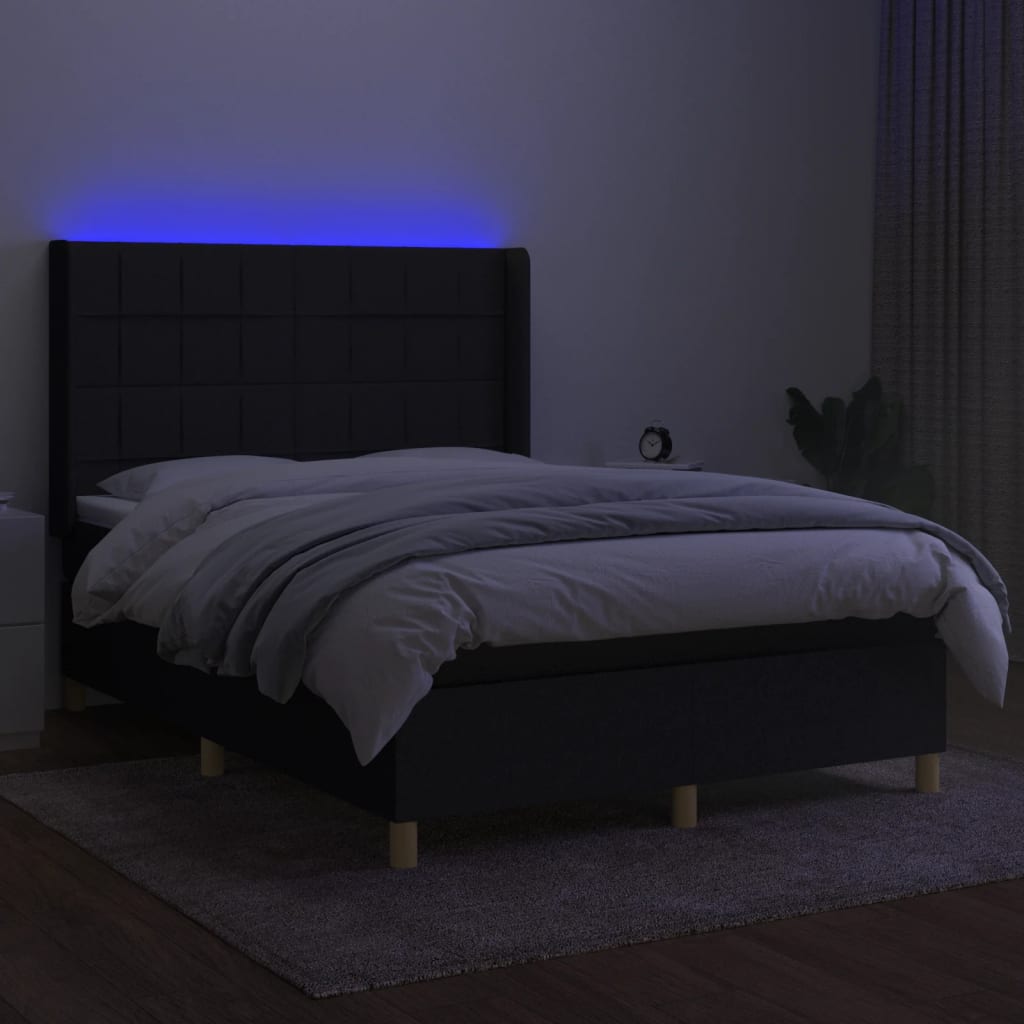 vidaXL Cama box spring c/ colchão e LED 140x200 cm tecido preto