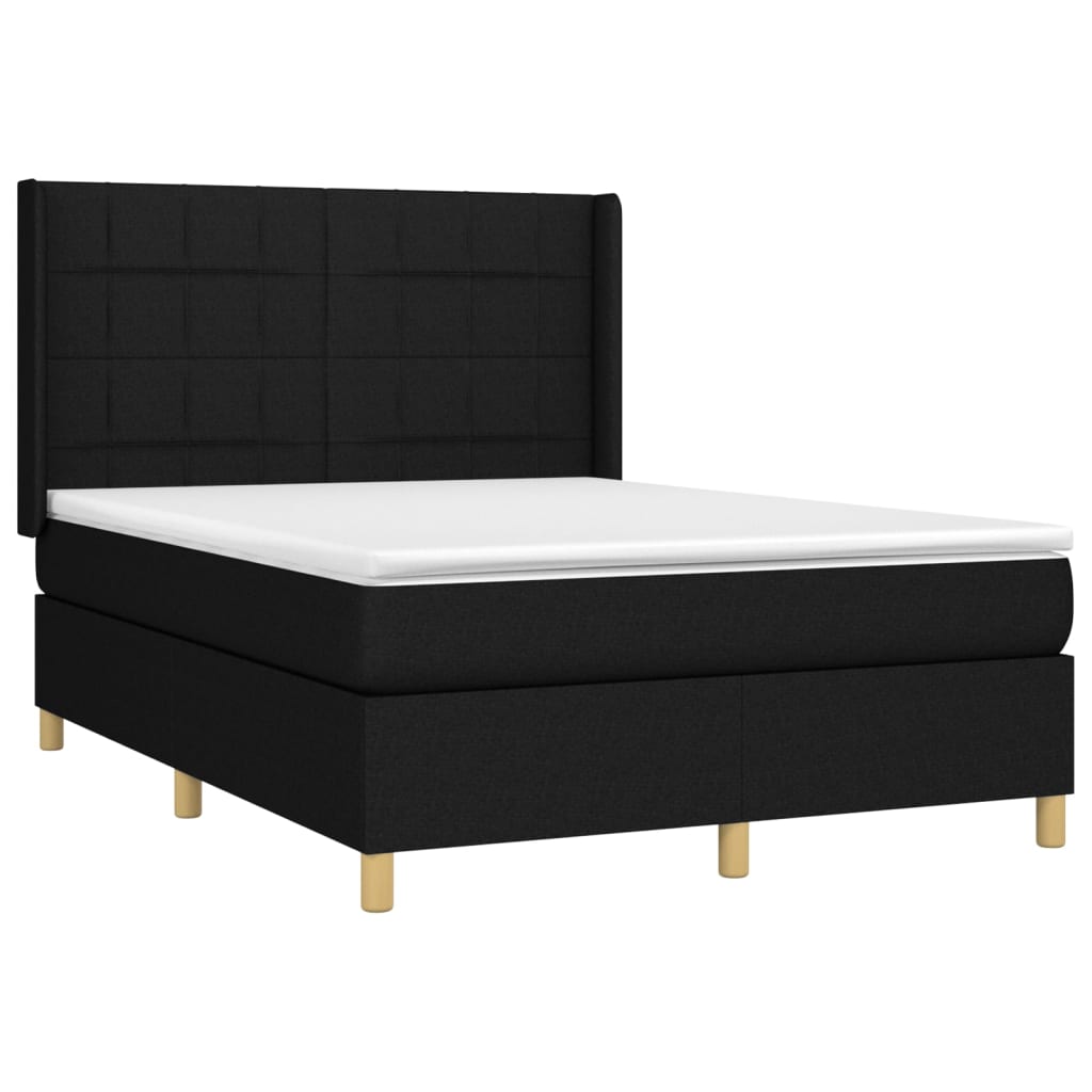 vidaXL Cama box spring c/ colchão e LED 140x200 cm tecido preto