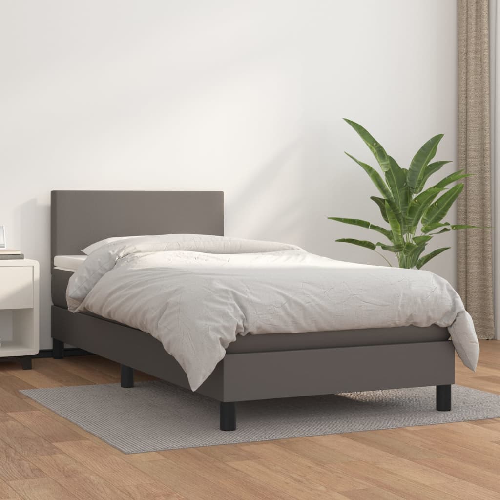 vidaXL Cama com molas/colchão 90x190 cm couro artificial cinzento