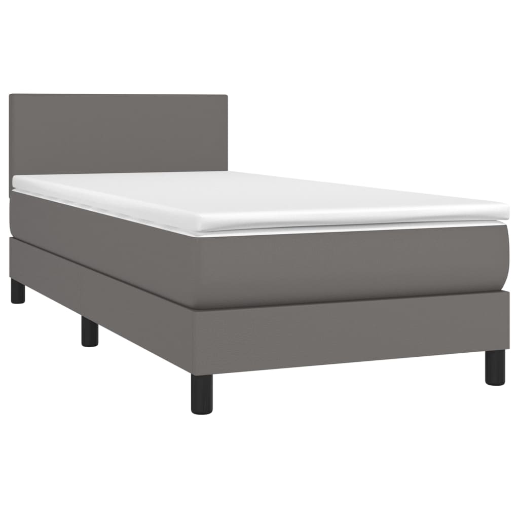 vidaXL Cama com molas/colchão 90x190 cm couro artificial cinzento