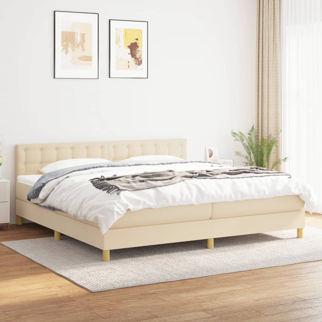 vidaXL Cama com molas/colchão 200x200 cm tecido cor creme