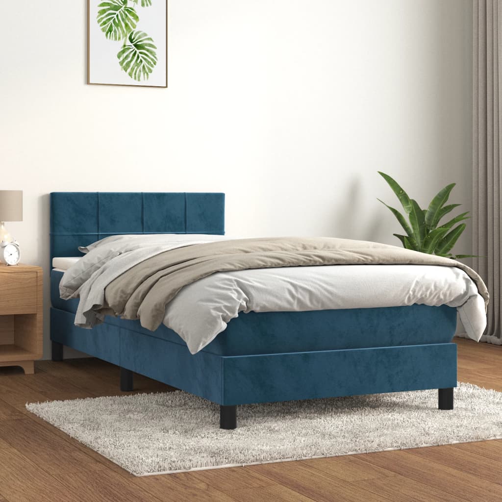 vidaXL Cama com molas/colchão 90x200 cm veludo azul-escuro