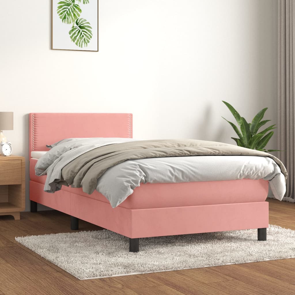 vidaXL Cama com molas/colchão 90x200 cm veludo rosa