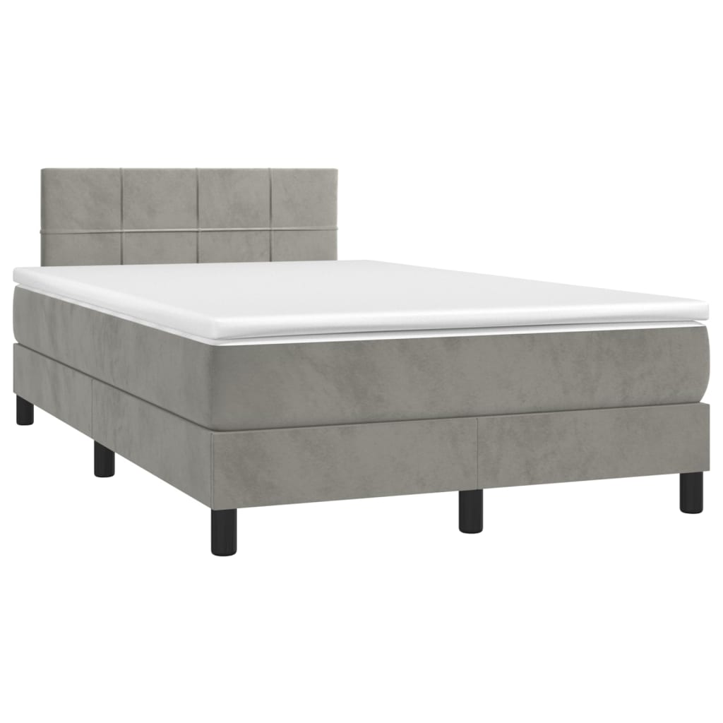 vidaXL Cama boxspring c/ colchão 120x200 cm veludo cinzento-claro