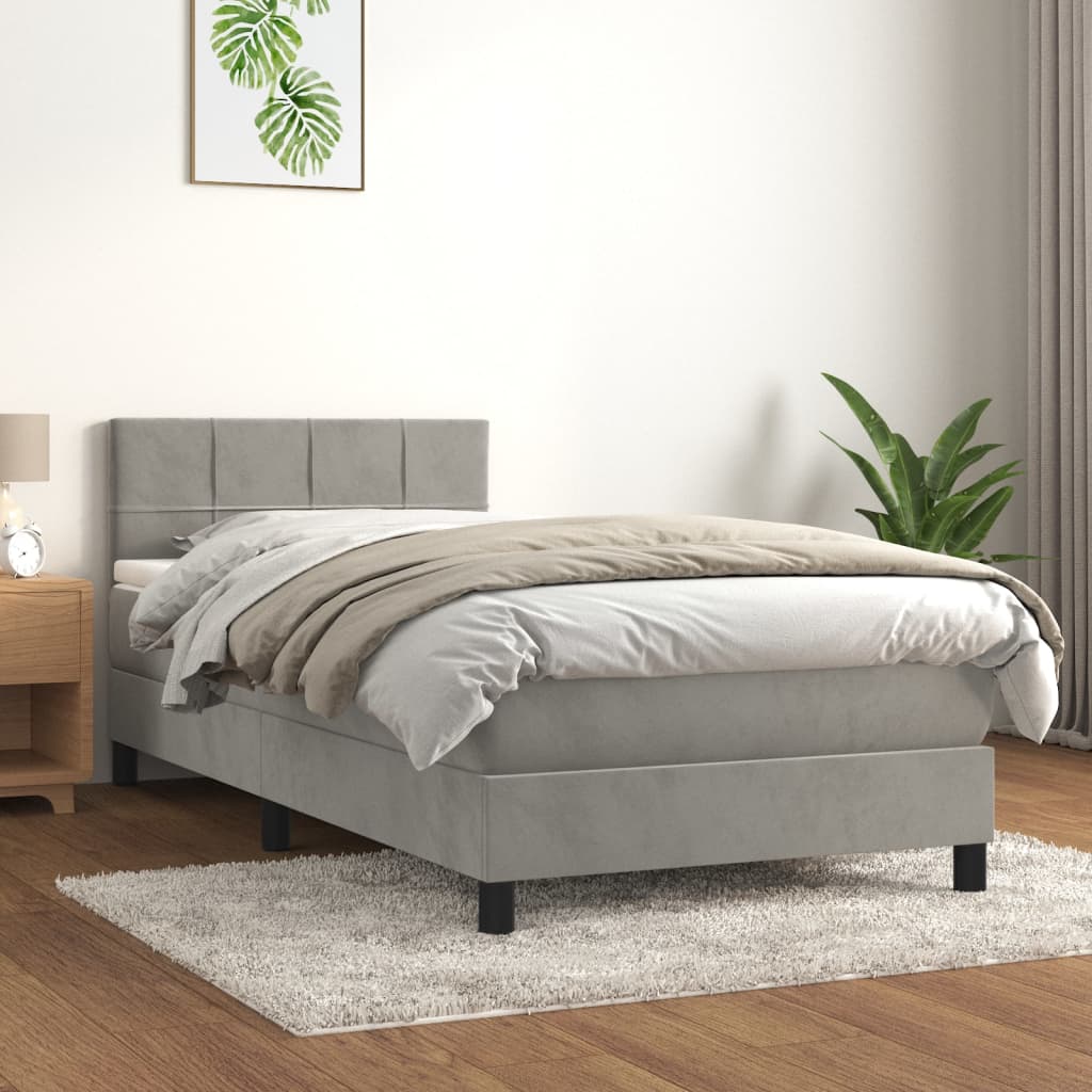 vidaXL Cama com molas/colchão 100x200 cm veludo cinza-claro