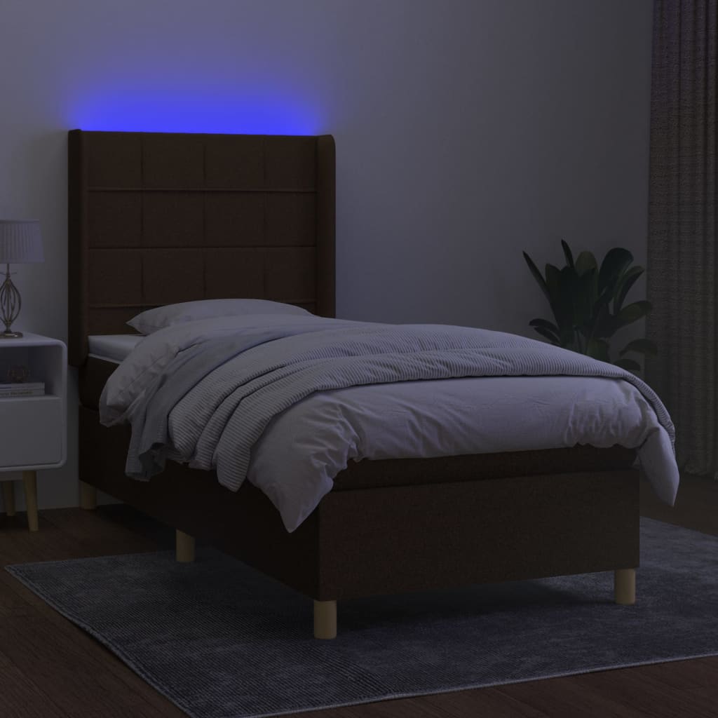 vidaXL Cama box spring c/ colchão/LED 80x200cm tecido castanho-escuro