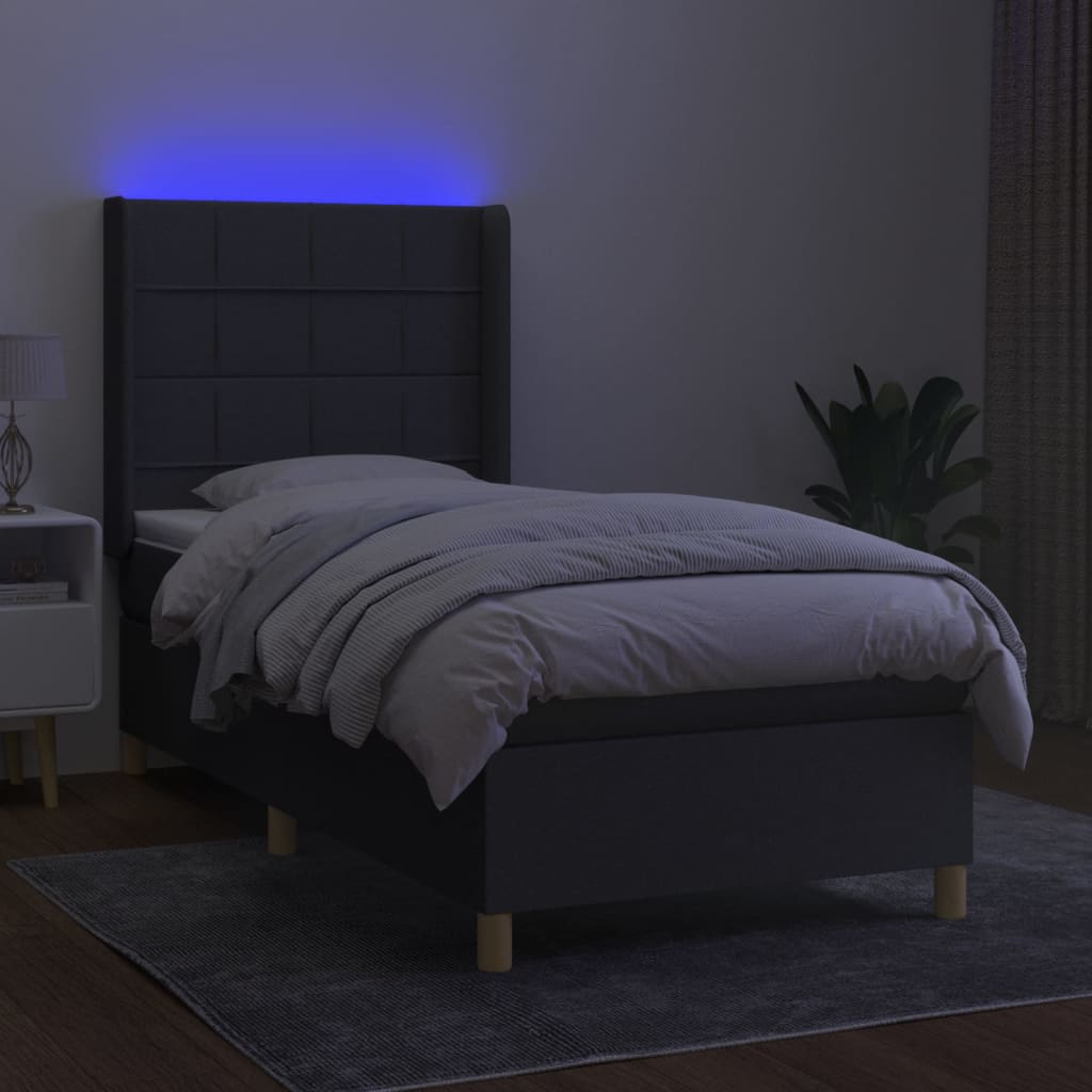 vidaXL Cama box spring c/ colchão e LED 80x200 cm tecido cinza-escuro