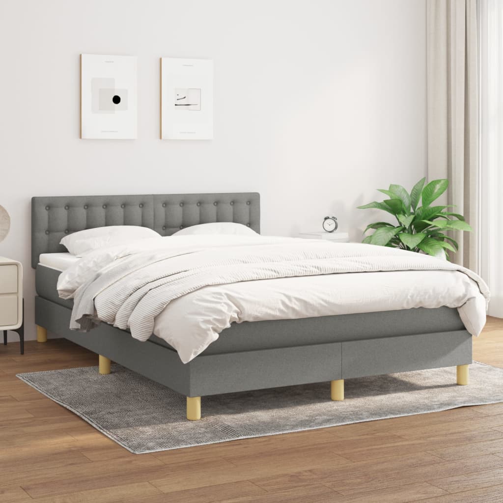 vidaXL Cama com molas/colchão 140x190 cm tecido cinzento-escuro