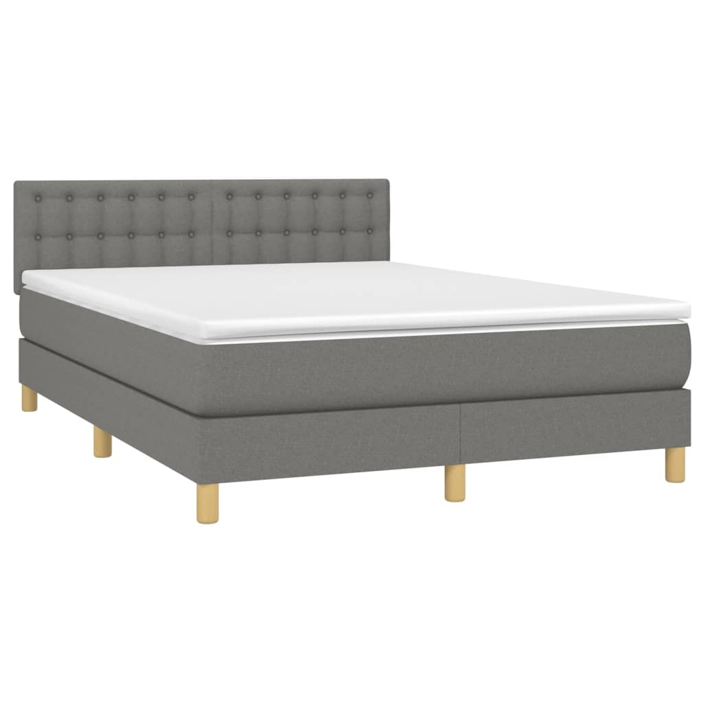 vidaXL Cama com molas/colchão 140x190 cm tecido cinzento-escuro