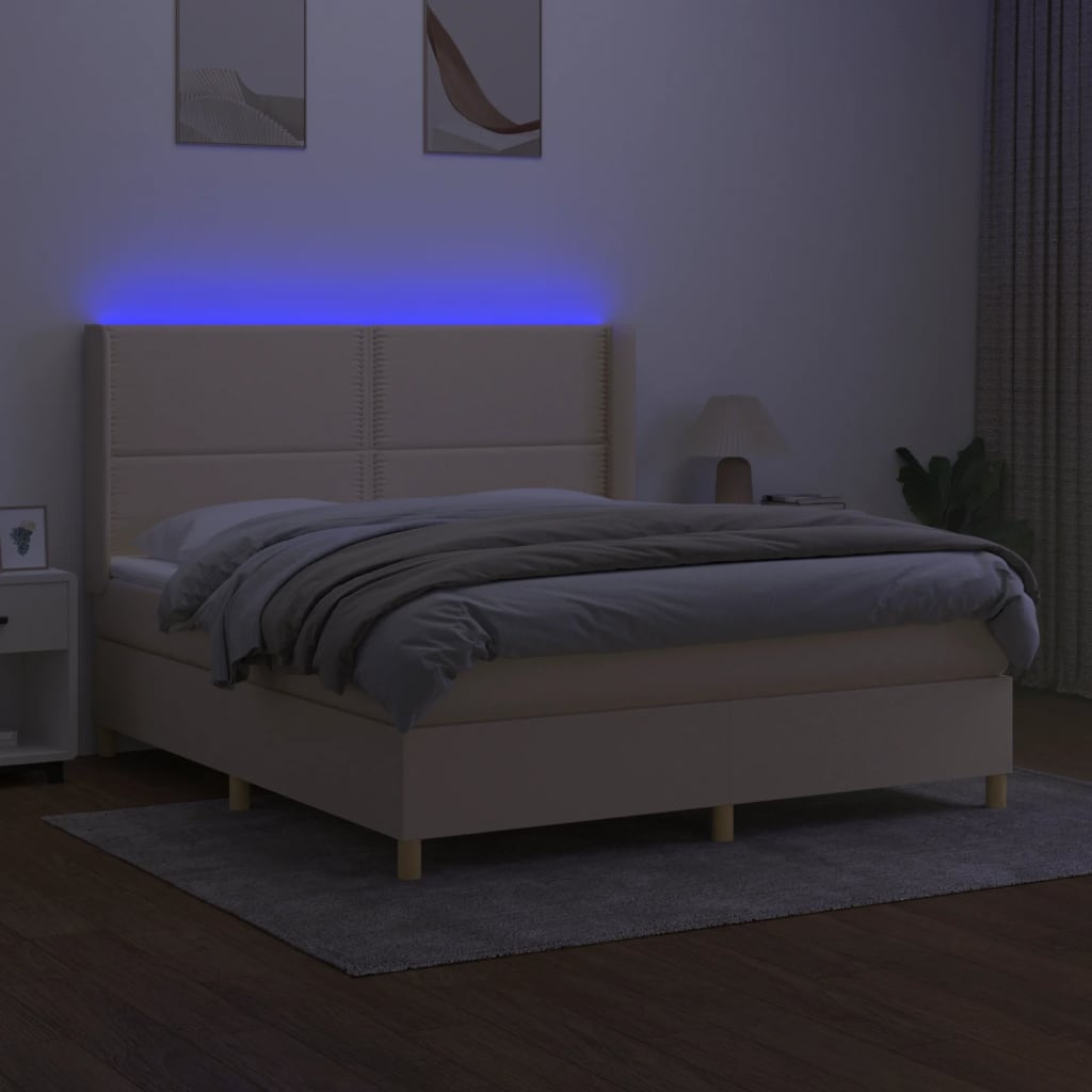 vidaXL Cama box spring c/ colchão e LED 180x200 cm tecido cor creme