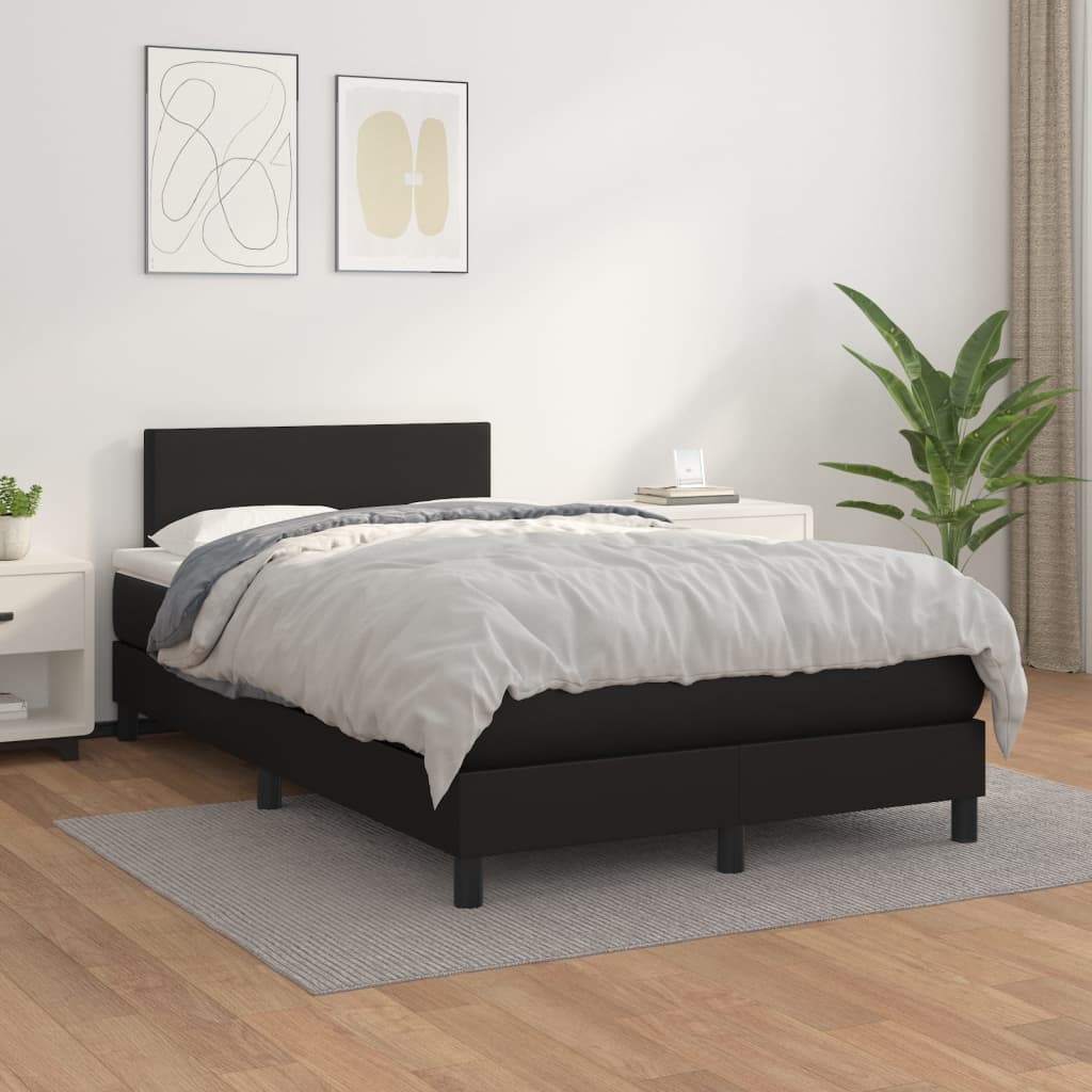 vidaXL Cama com molas/colchão 120x200 cm couro artificial preto