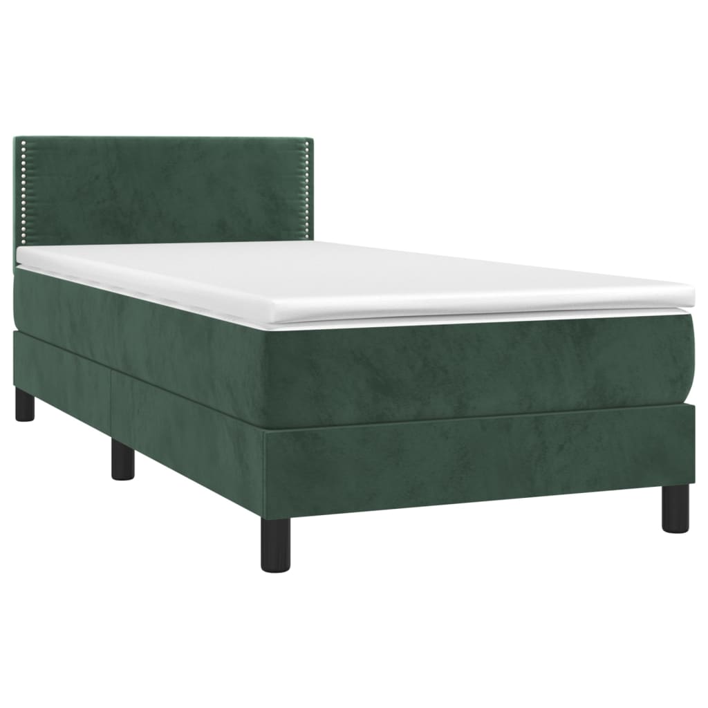 vidaXL Cama com molas/colchão 90x190 cm veludo verde-escuro