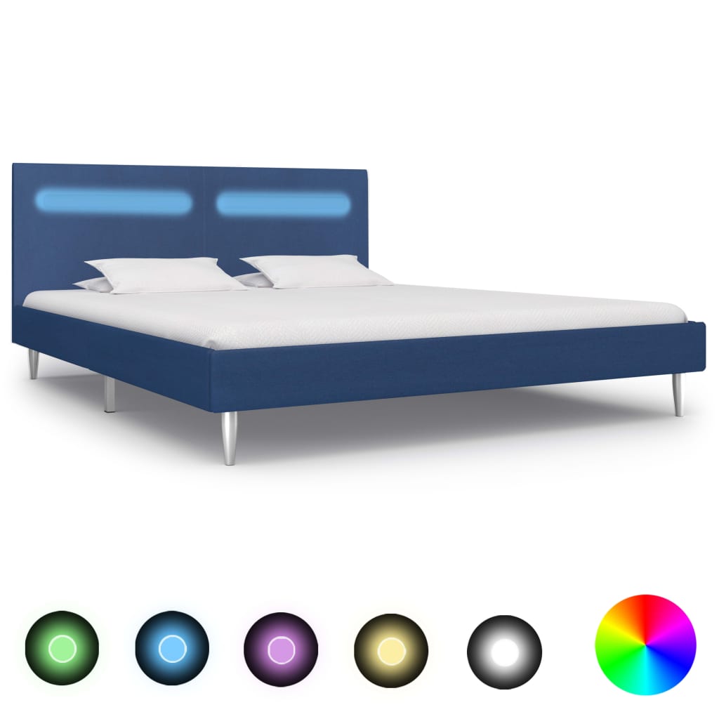 vidaXL Estrutura de cama com LED 160x200 cm tecido azul