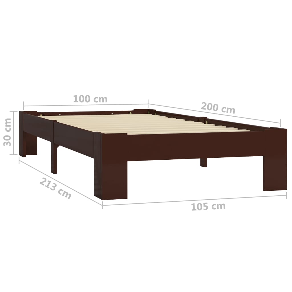 vidaXL Estrutura de cama 100x200 cm pinho maciço castanho-escuro