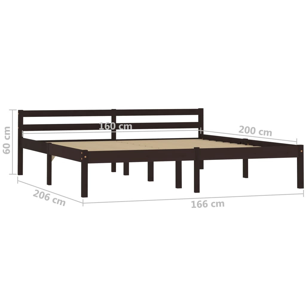 vidaXL Estrutura de cama 160x200 cm pinho maciço castanho-escuro