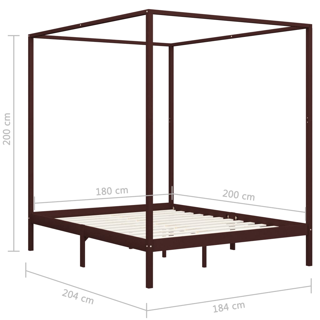 vidaXL Estrutura cama com toldo 180x200cm pinho maciço castanho-escuro