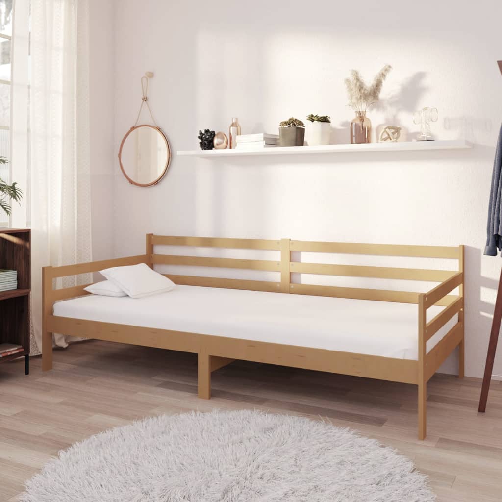 vidaXL Sofá-cama com colchão 90x200 cm pinho maciço castanho mel