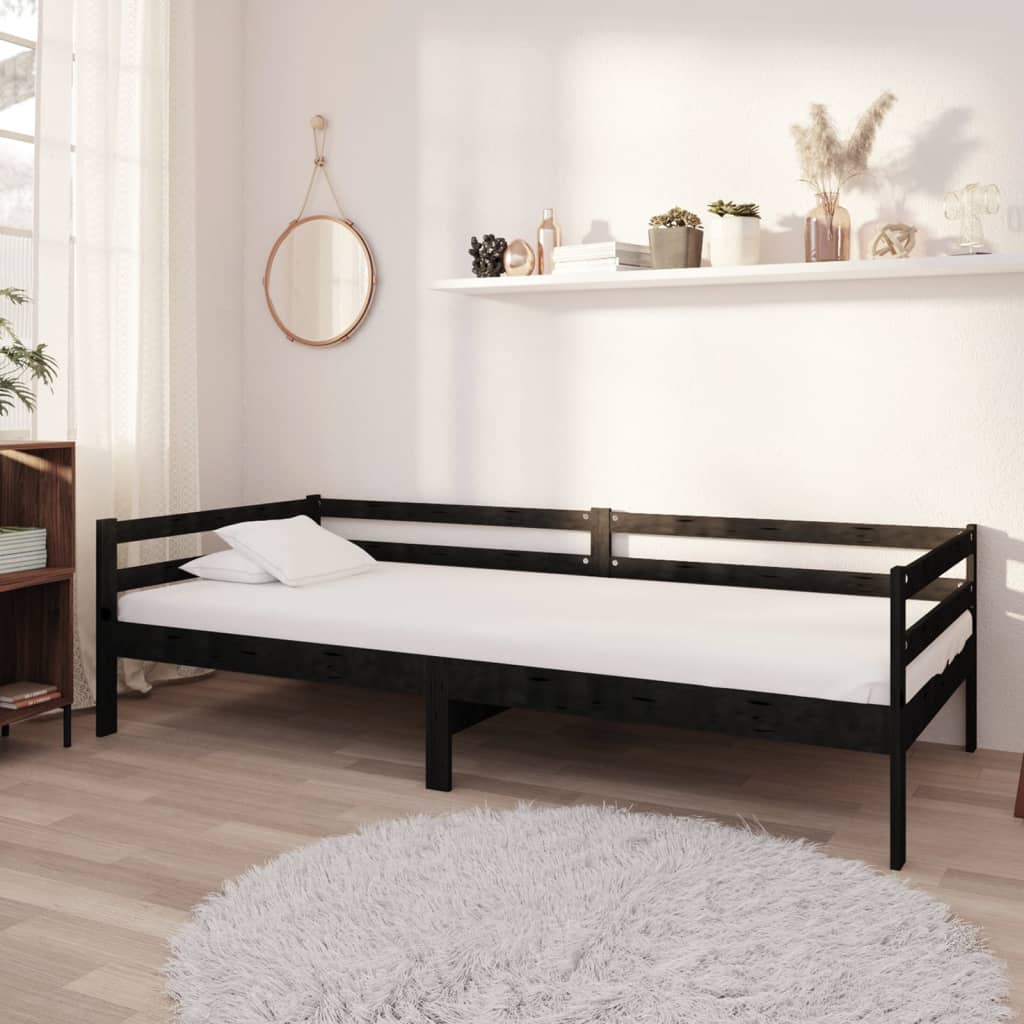 vidaXL Sofá-cama com colchão 90x200 cm pinho maciço preto