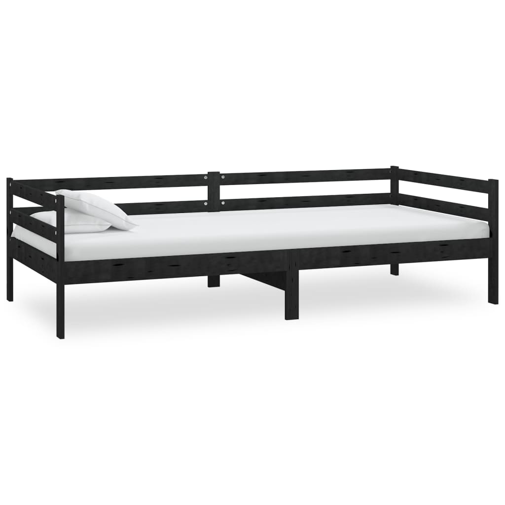 vidaXL Sofá-cama com colchão 90x200 cm pinho maciço preto