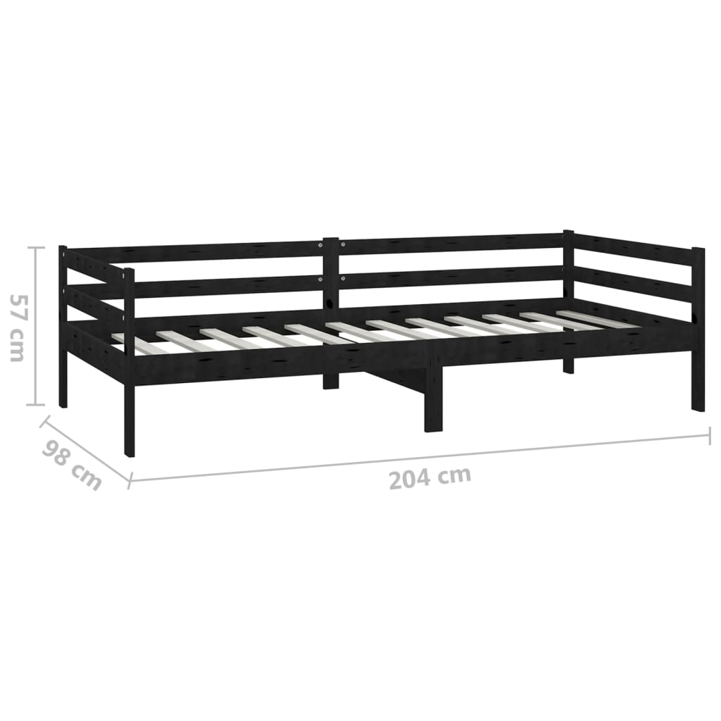 vidaXL Sofá-cama com colchão 90x200 cm pinho maciço preto