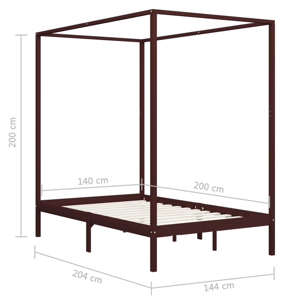 vidaXL Estrutura cama com toldo 140x200cm pinho maciço castanho-escuro