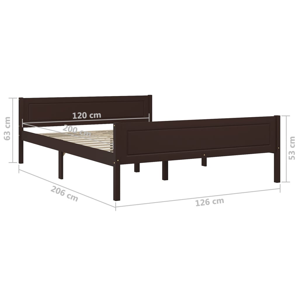 vidaXL Estrutura de cama 120x200 cm pinho maciço castanho-escuro