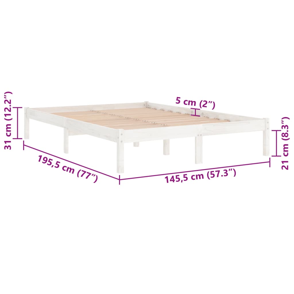 vidaXL Estrutura de cama 140x190 cm pinho maciço branco