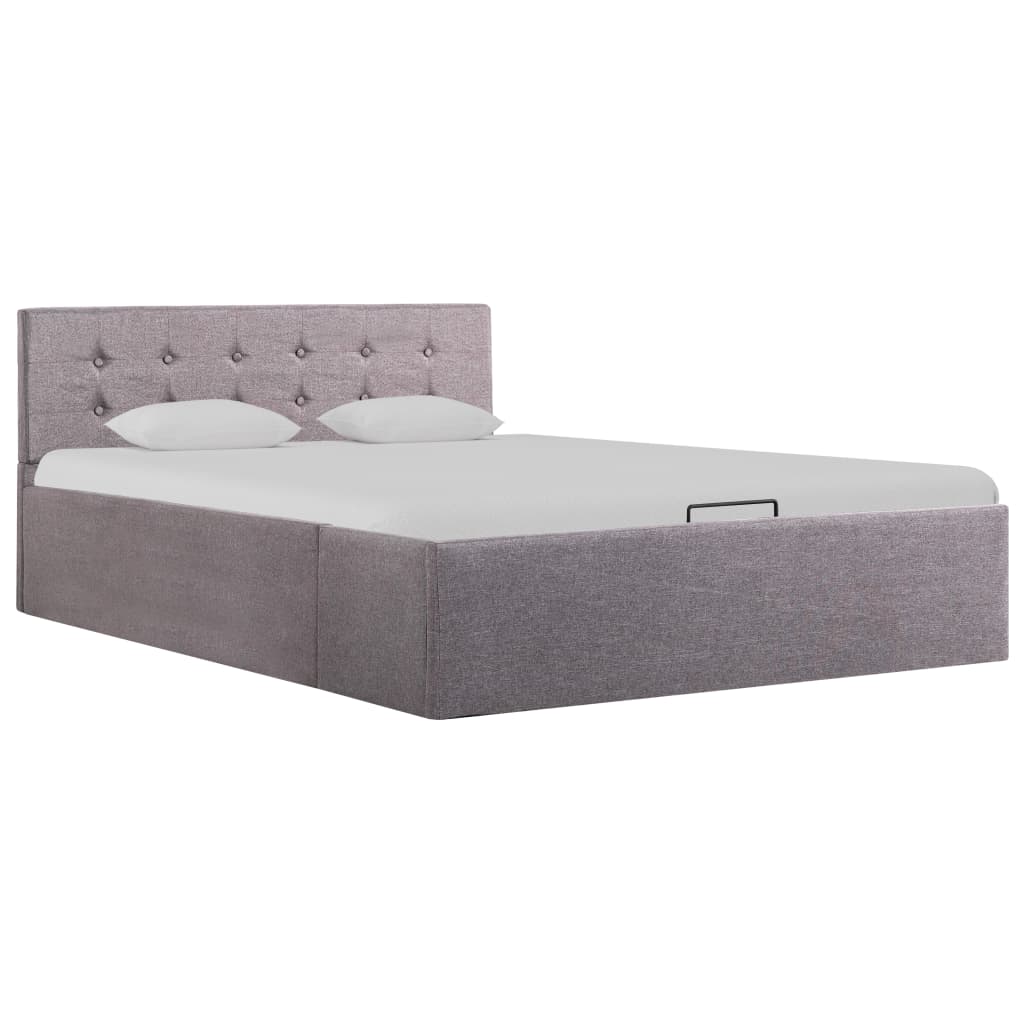 vidaXL Cama hidráulica c/ arrumação 120x200cm tecido cinza-acastanhado